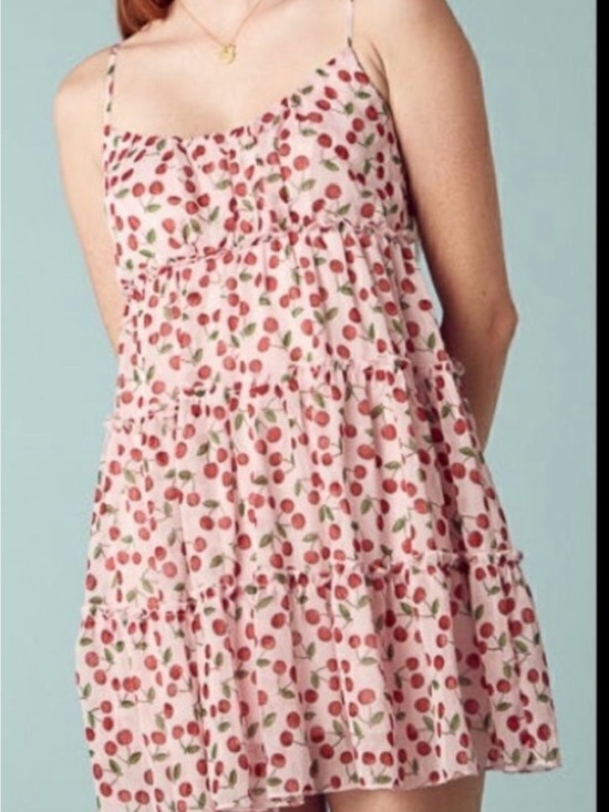 Trixxi Dresses & Skirts - Trixxi Pink Cherry Print Tiered Babydoll Dress – Size M